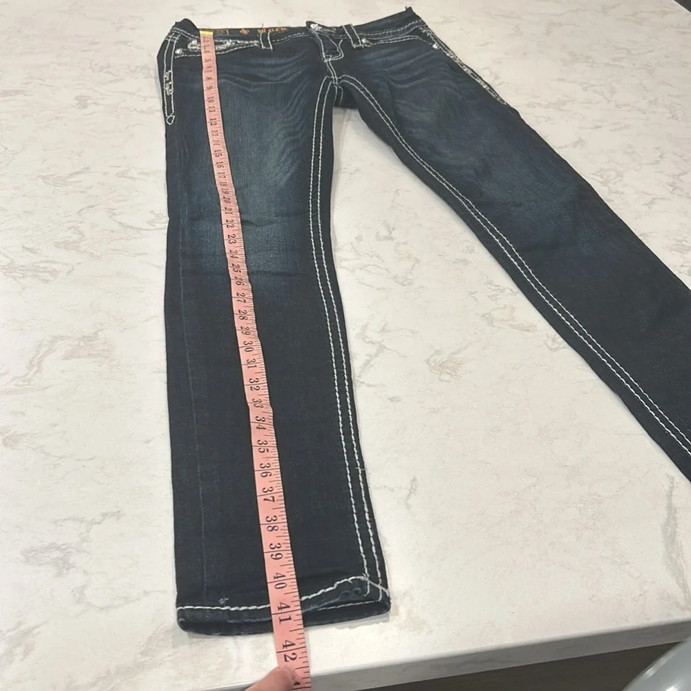 Rock Revival Karla Skinny Jean 27 Embellished Bling Low Rise Dark Wash - Picture 3 of 16